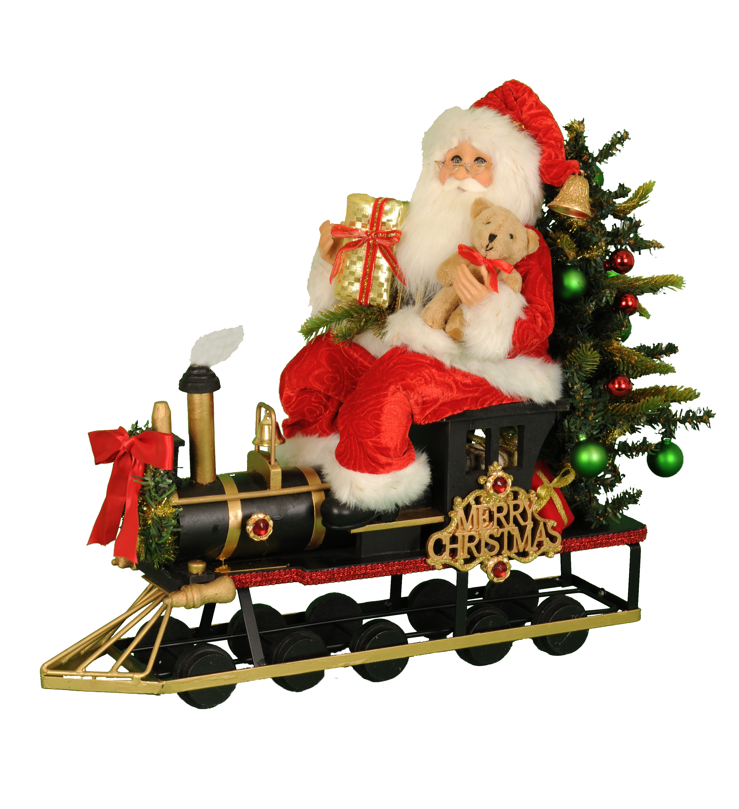 Karen Didion Originals Lighted Merry Christmas Train Santa